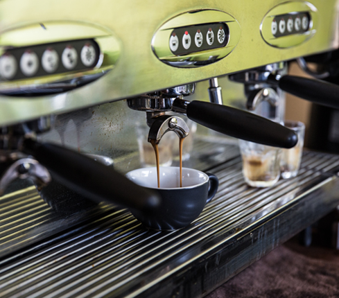Coffee machine making coffee